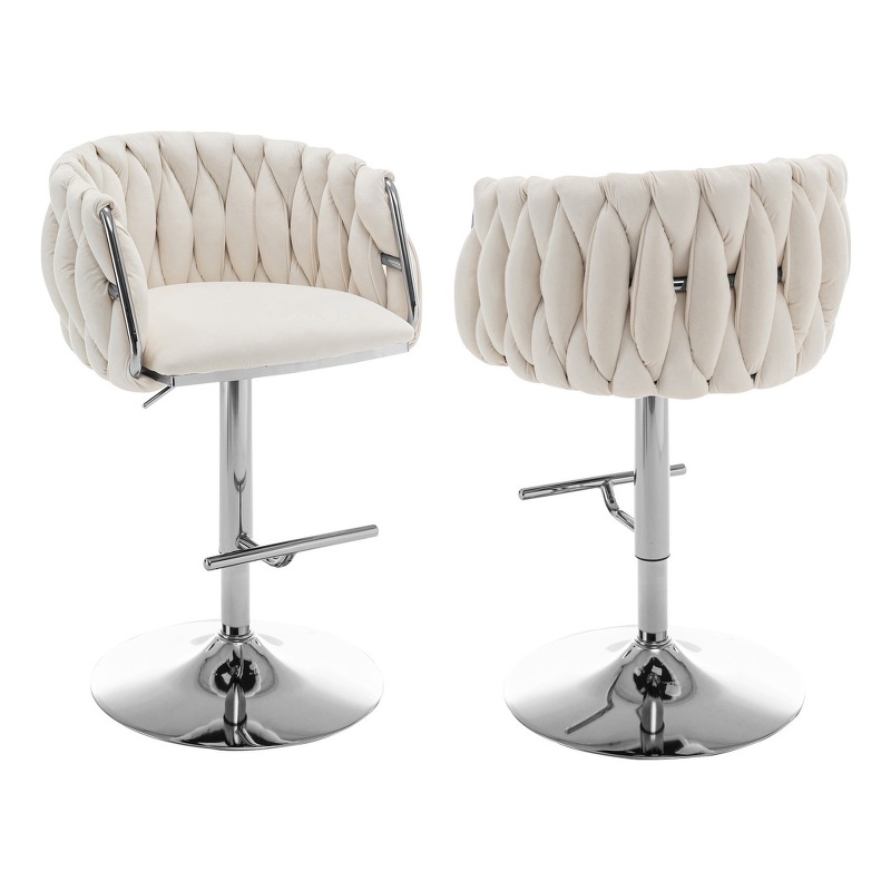 Best Quality Furniture Set of 2 Cream Velvet Upholstered Barstools