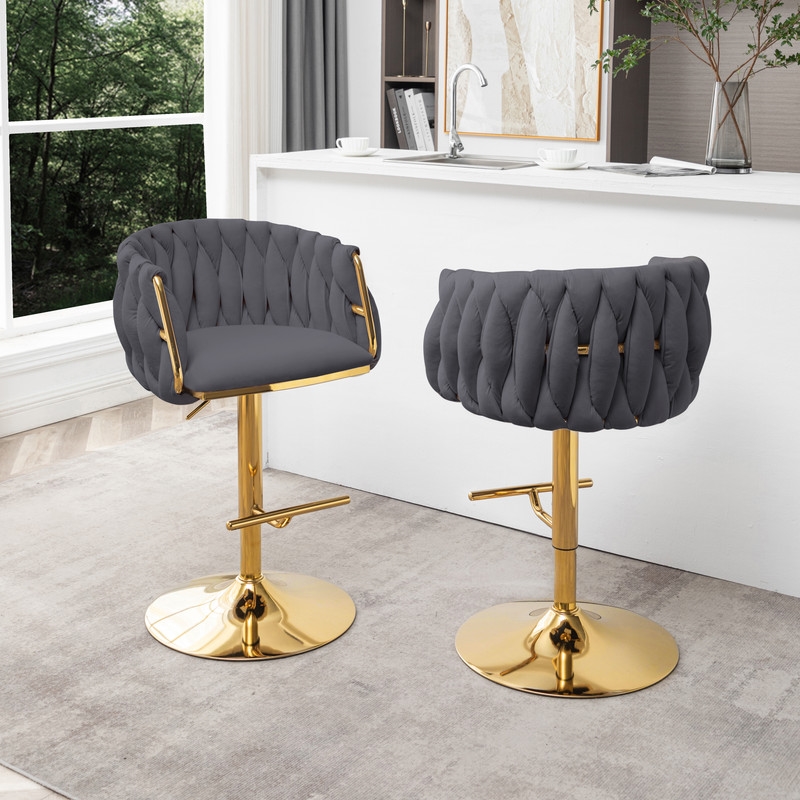 Best Quality Furniture Set of 2 Dark Gray Velvet Upholstered Barstools