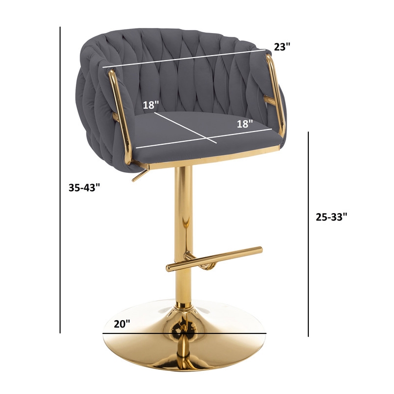 Best Quality Furniture Set of 2 Black Velvet Upholstered Barstools