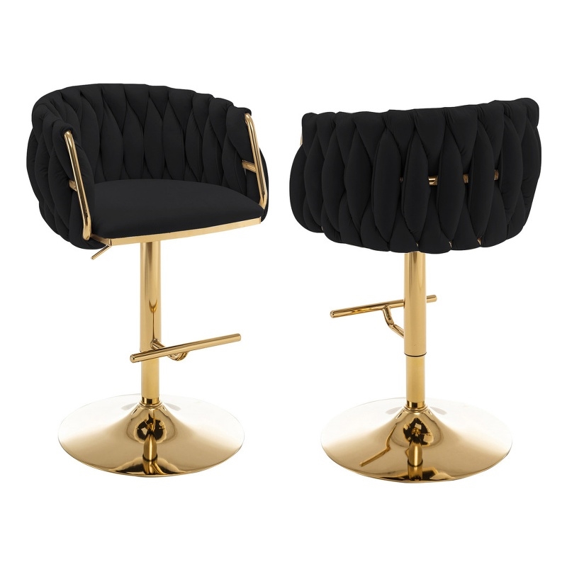 Best Quality Furniture Set of 2 Black Velvet Upholstered Barstools
