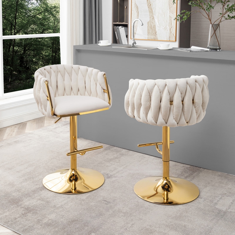 Best Quality Furniture Set of 2 Cream Velvet Upholstered Barstools