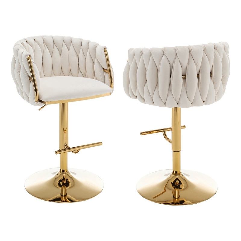 Best Quality Furniture Set of 2 Cream Velvet Upholstered Barstools