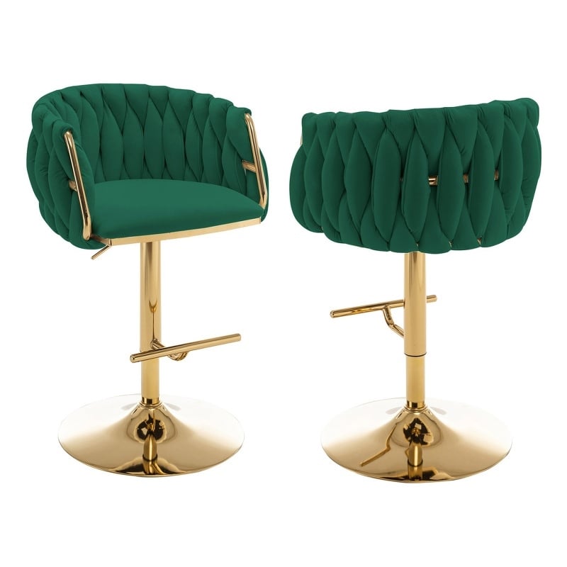Best Quality Furniture Set of 2 Emerald Green Velvet Upholstered Barstools