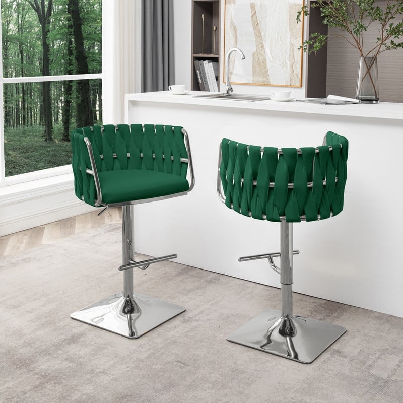 Best Quality Furniture Set of 2 Emerald Green Velvet Upholstered Barstools