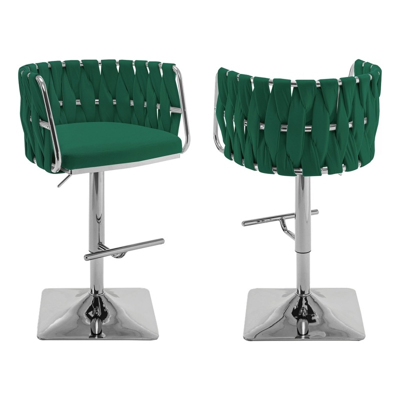 Best Quality Furniture Set of 2 Emerald Green Velvet Upholstered Barstools