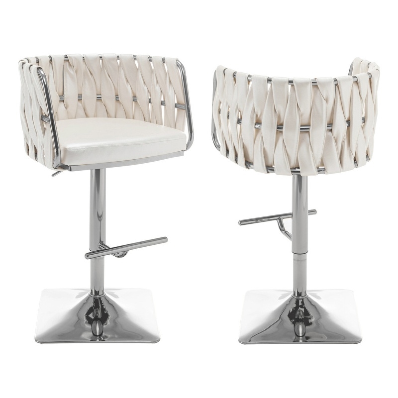 Best Quality Furniture Set of 2 White Faux Leather Upholstered Barstools