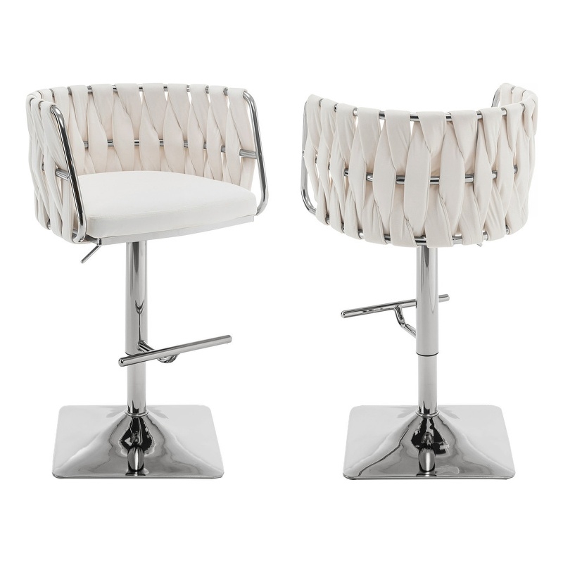 Best Quality Furniture Set of 2 Cream Velvet Upholstered Barstools