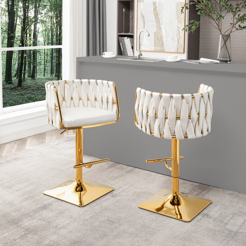 Best Quality Furniture Set of 2 White Faux Leather Upholstered Barstools