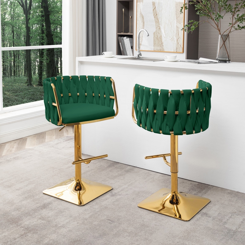Best Quality Furniture Set of 2 Emerald Green Velvet Upholstered Barstools