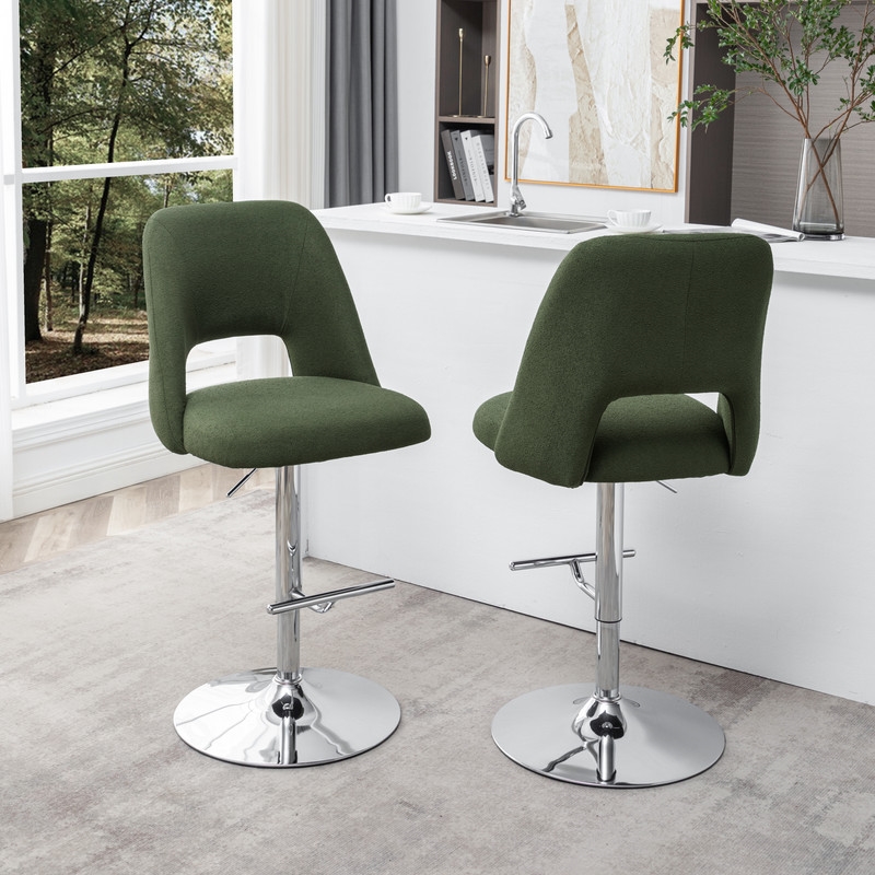 Best Quality Furniture Set of 2 Green Boucle Fabric Barstools