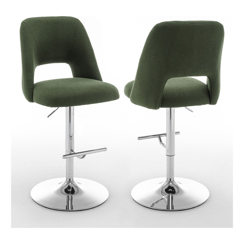 Best Quality Furniture Set of 2 Green Boucle Fabric Barstools