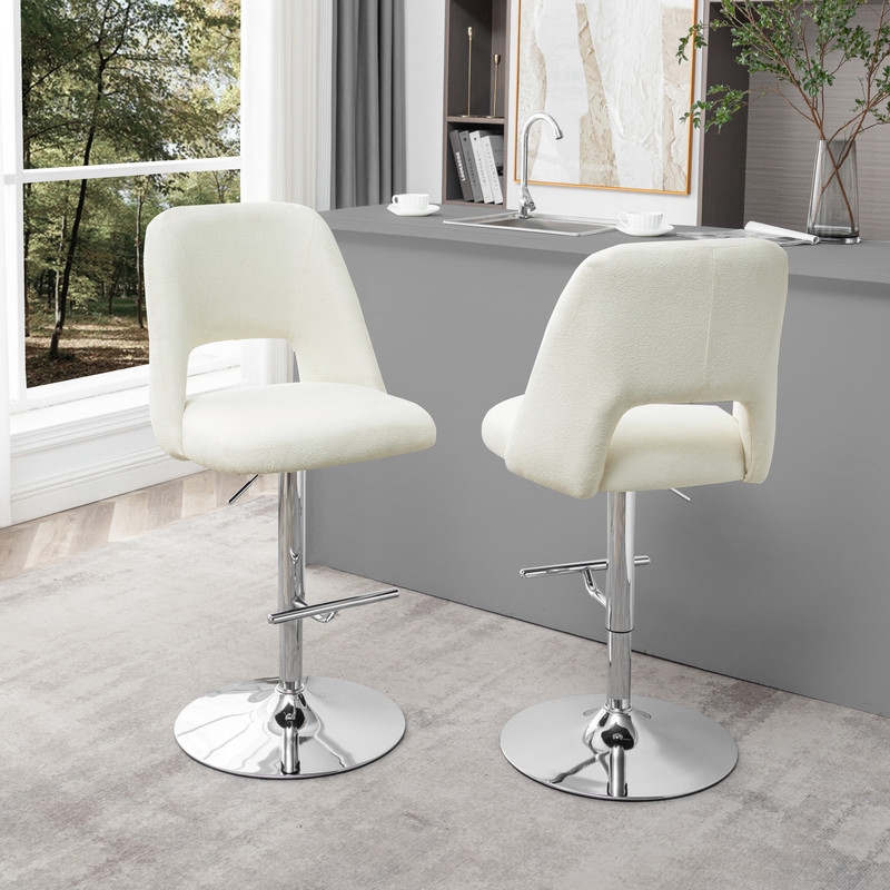 Best Quality Furniture Set of 2 Beige Boucle Fabric Barstools