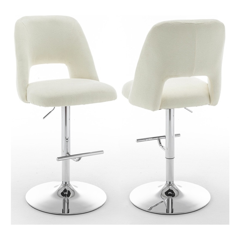 Best Quality Furniture Set of 2 Beige Boucle Fabric Barstools