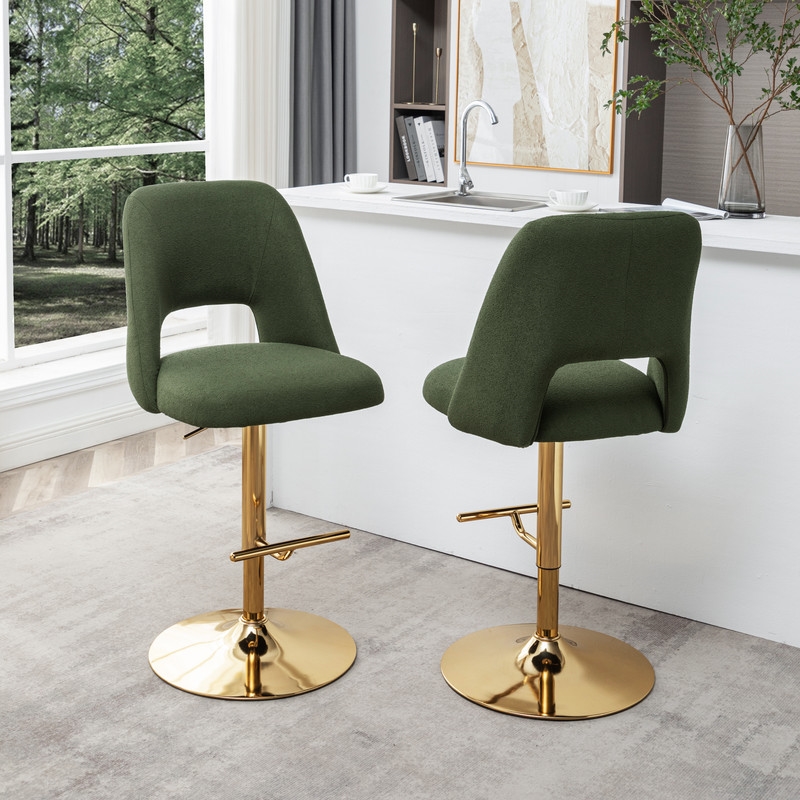 Best Quality Furniture Set of 2 Green Boucle Fabric Barstools