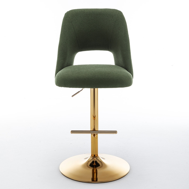 Best Quality Furniture Set of 2 Green Boucle Fabric Barstools