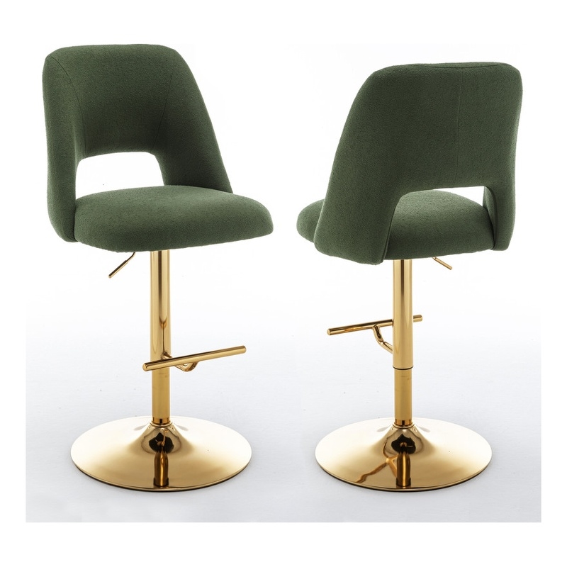 Best Quality Furniture Set of 2 Green Boucle Fabric Barstools