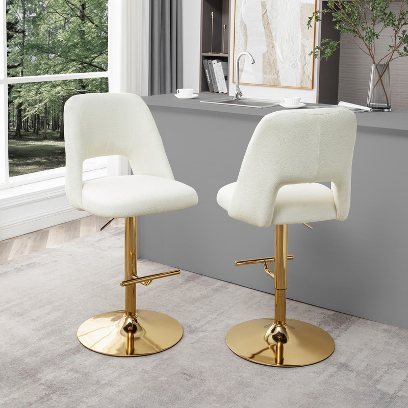 Best Quality Furniture Set of 2 Beige Boucle Fabric Barstools