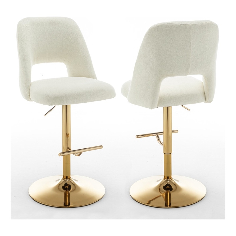 Best Quality Furniture Set of 2 Beige Boucle Fabric Barstools