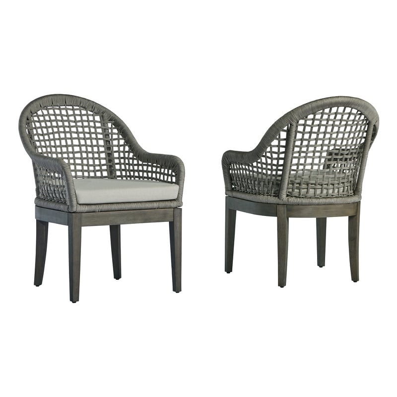 Best Quality Furniture Set of 2 Patio Chairs in Rustic Gray Acacia Wood