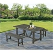 Best Quality Furniture 3pc Rustic Gray Acacia Wood Patio Set with Bench