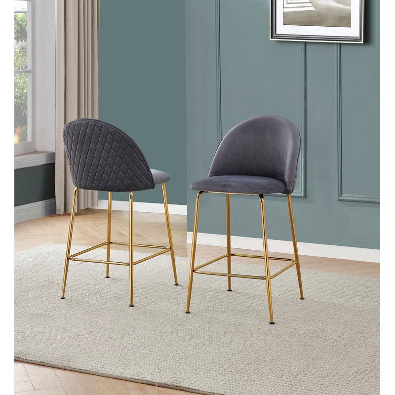 Best Quality Furniture Set of 2 Counterheight Chairs in Dark Gray Velvet