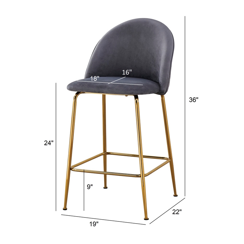 Best Quality Furniture Set of 2 Counterheight Chairs in Dark Gray Velvet