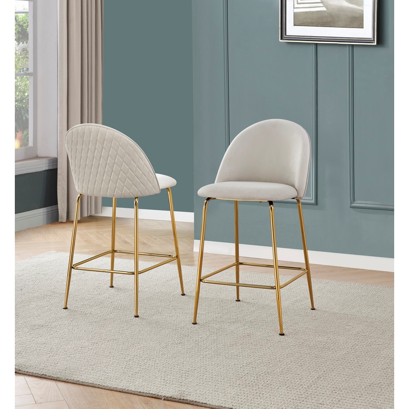 Best Quality Furniture Set of 2 Counterheight Chairs in Cream Velvet