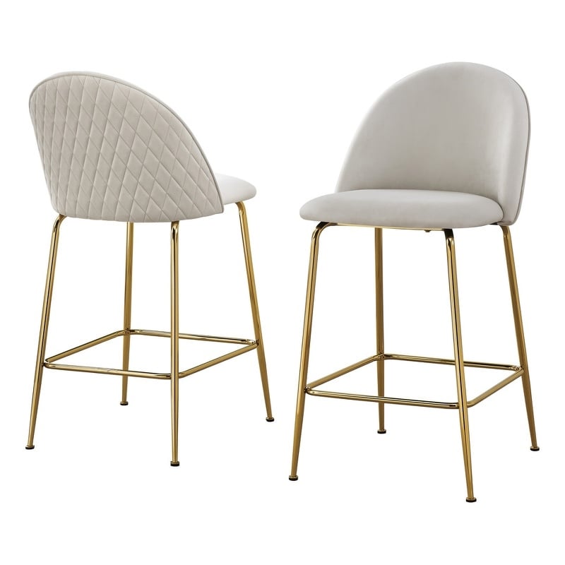 Best Quality Furniture Set of 2 Counterheight Chairs in Cream Velvet