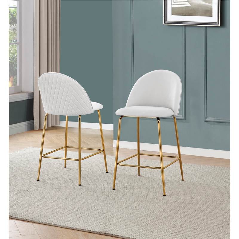 Best Quality Furniture Set of 2 Counterheight Chairs in White Faux Leather