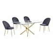 Best Quality Furniture 5pc Glass Dining Set with Dark Gray Velvet Chairs