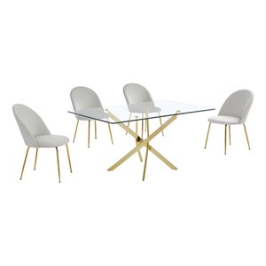 Best Quality Furniture 5pc Glass Dining Set with Cream Velvet Chairs