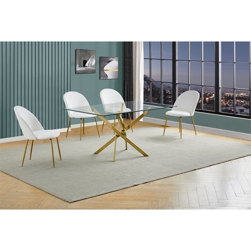 Best Quality Furniture 5pc Glass Dining Set with White Faux Leather Chairs