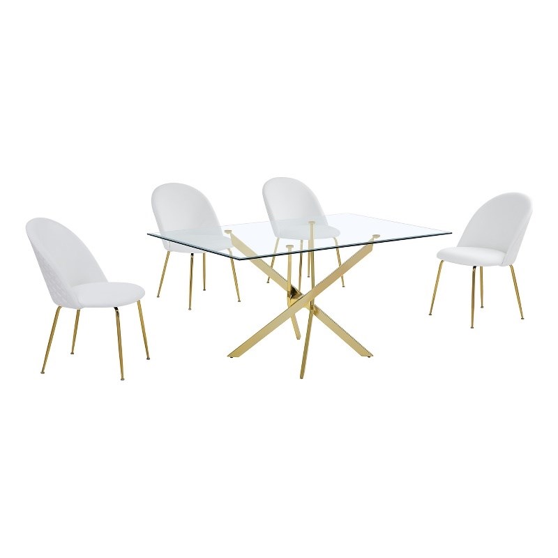 Best Quality Furniture 5pc Glass Dining Set with White Faux Leather Chairs