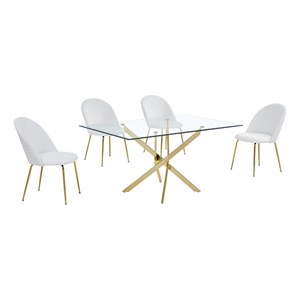 Best Quality Furniture 5pc Glass Dining Set with White Faux Leather Chairs