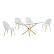 Best Quality Furniture 5pc Glass Dining Set with White Faux Leather Chairs