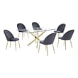 Best Quality Furniture 7pc Glass Dining Set with Dark Gray Velvet Chairs