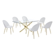 Best Quality Furniture 7pc Glass Dining Set with White Faux Leather Chairs