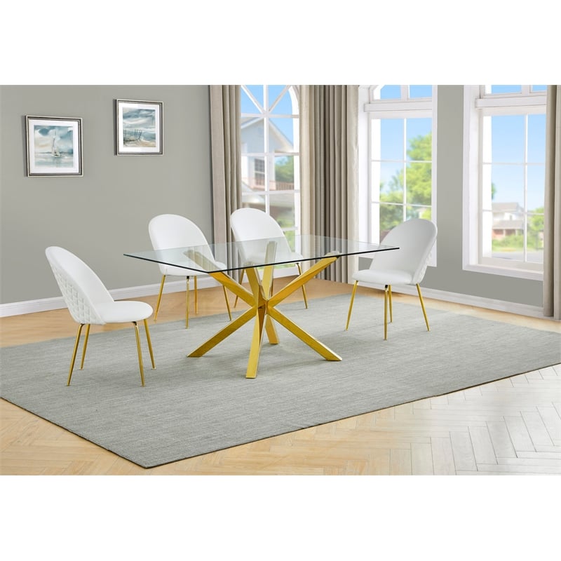 Best Quality Furniture 5pc Glass Dining Set with White Faux Leather Chairs