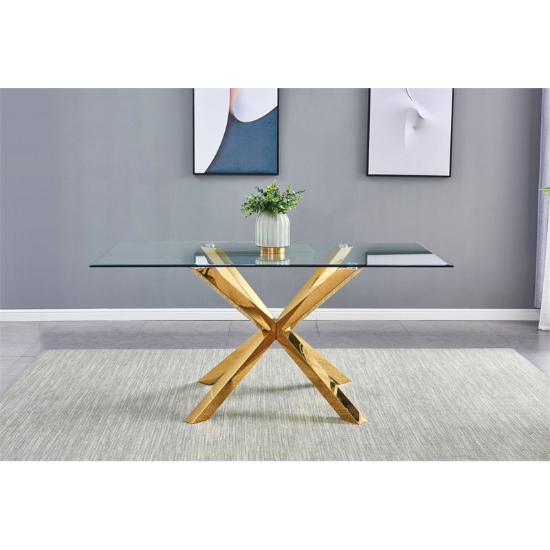 Best Quality Furniture 7pc Glass Dining Set with Cream Velvet Chairs