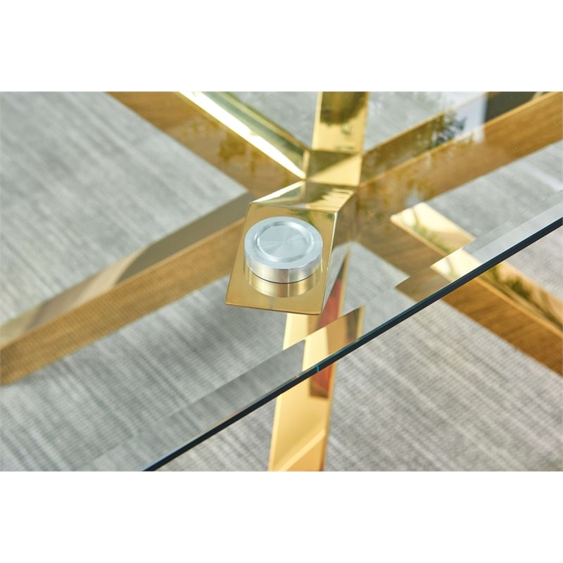 Best Quality Furniture 7pc Glass Dining Set with Cream Velvet Chairs