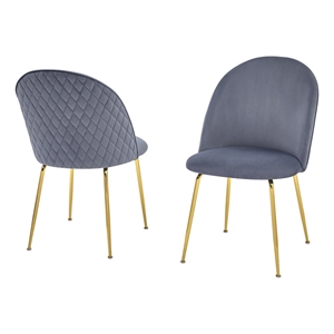Best Quality Furniture Set of 2 Dining Side Chairs in Dark Gray Velvet
