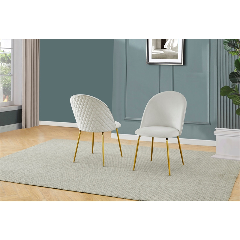 Best Quality Furniture Set of 2 Dining Side Chairs in Cream Velvet
