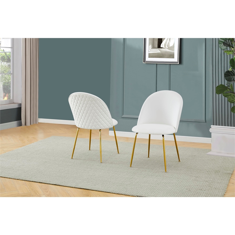 Best Quality Furniture Set of 2 Dining Side Chairs in White Faux Leather