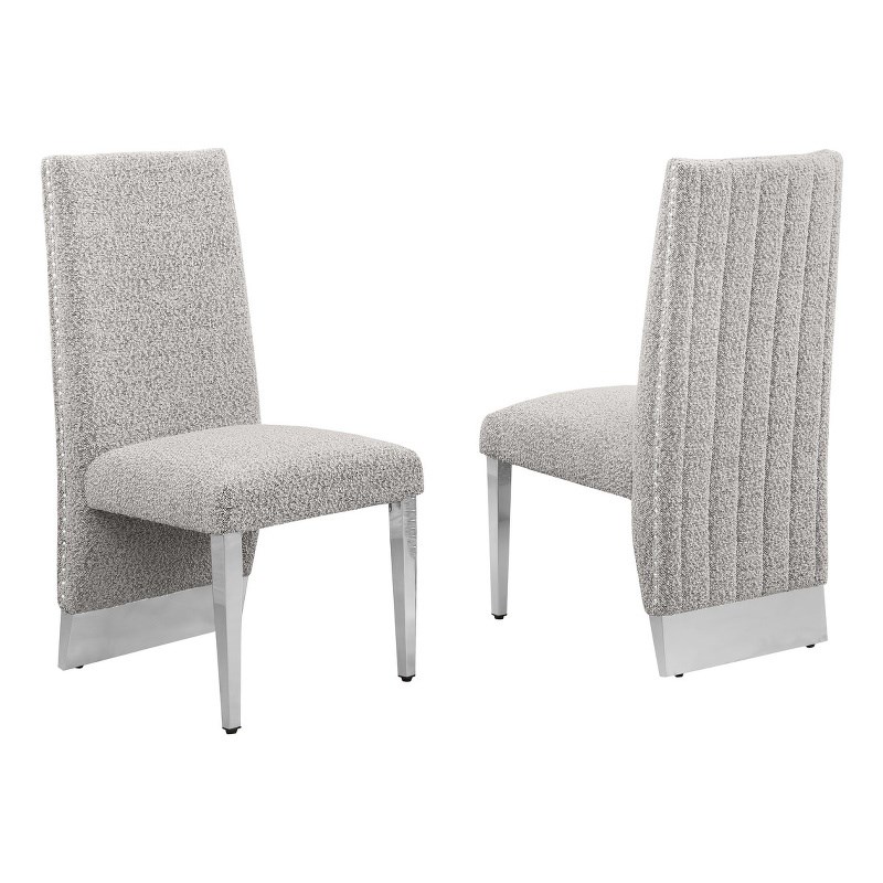 Best Quality Furniture Set of 2 Dining Side Chairs in Rich Gray Boucle Fabric