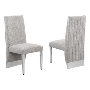 Best Quality Furniture Set of 2 Dining Side Chairs in Rich Gray Boucle Fabric