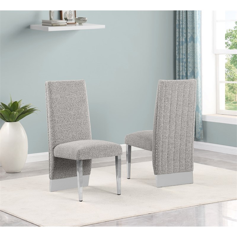 Best Quality Furniture Set of 2 Dining Side Chairs in Rich Gray Boucle Fabric