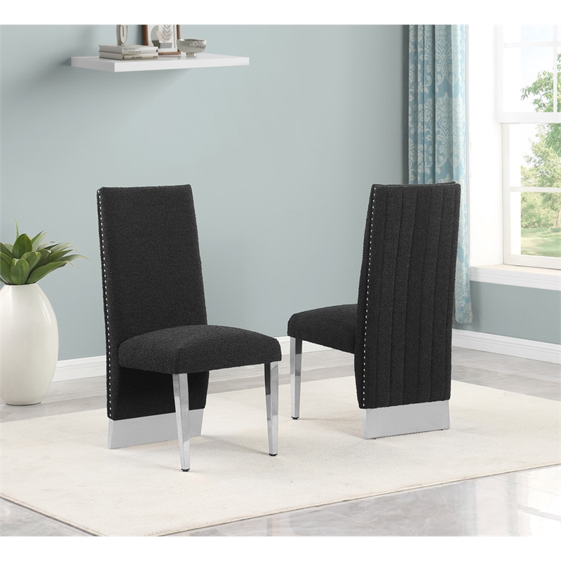 Best Quality Furniture Set of 2 Dining Side Chairs in Black Boucle Fabric