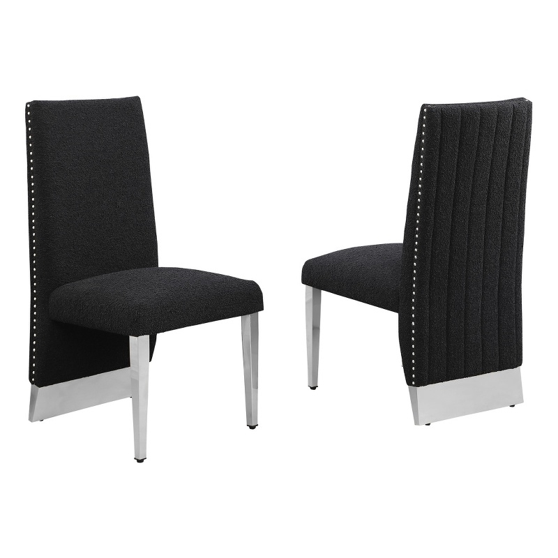 Best Quality Furniture Set of 2 Dining Side Chairs in Black Boucle Fabric