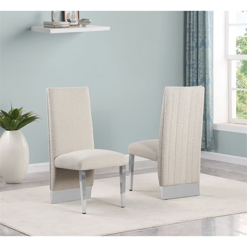 Best Quality Furniture Set of 2 Dining Side Chairs in Cream Boucle Fabric