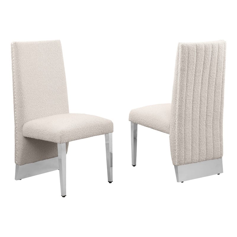 Best Quality Furniture Set of 2 Dining Side Chairs in Cream Boucle Fabric